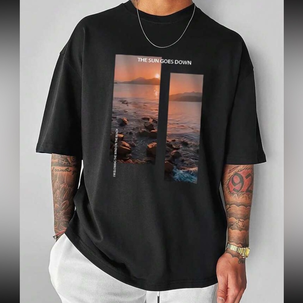Men Basic Printed Round Neck Short Sleeve Casual T-Shirt